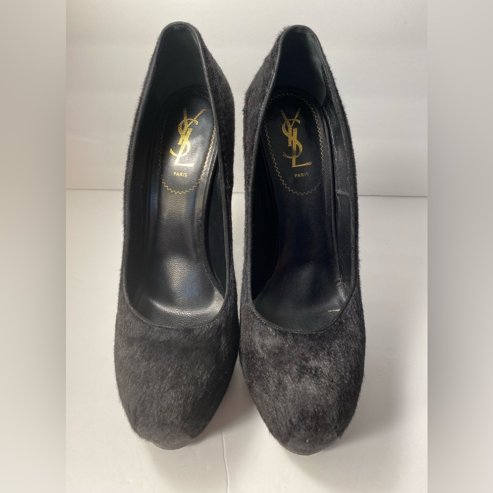 YSL Yves Saint Laurent tribtoo Ponyhair leopard print pumps heels black 40 - Picture 3 of 12